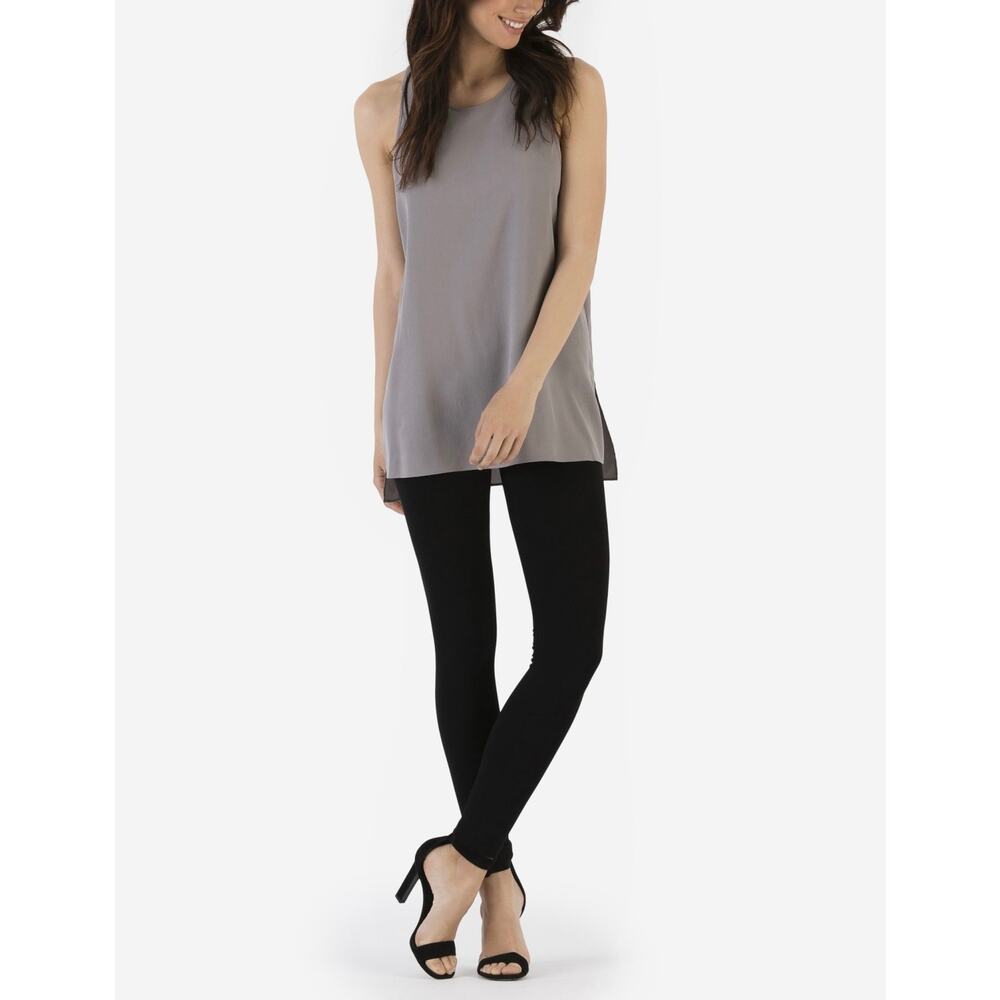 R/LABEL Silk Tunic Tank Womenbs Medium Gray Sleeveless Scoop neck Layering Corp